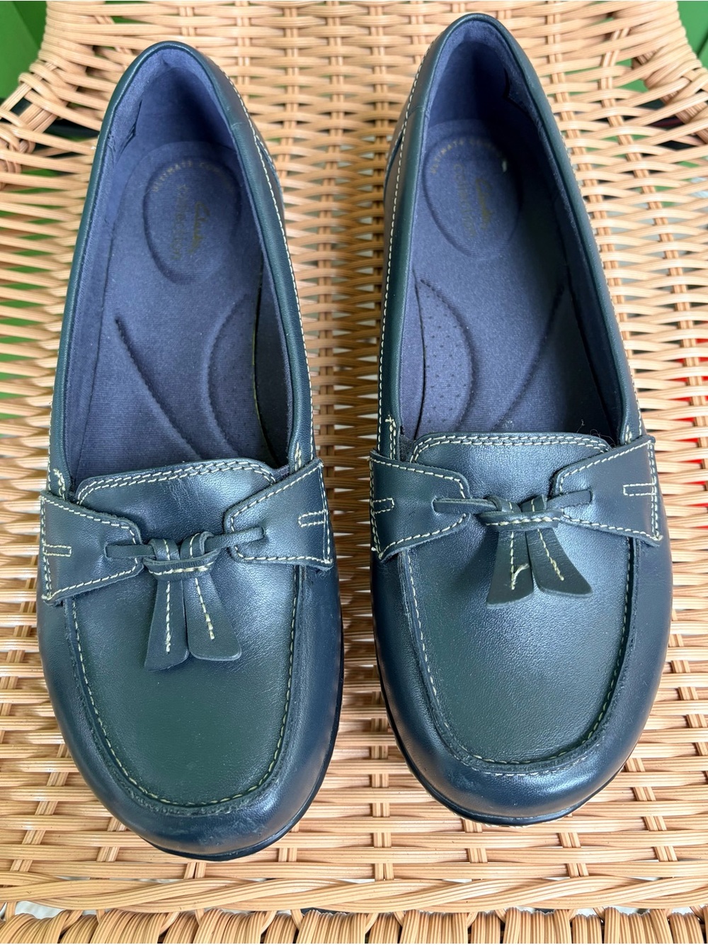 Clarks Navy Leather Tassel Loafers X-wide